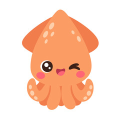 Obraz premium Orange Kawaii Squid Winking