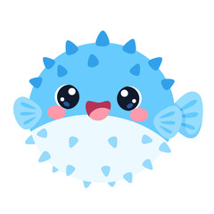 Blue Kawaii Pufferfish With Tiny Spikes © Boonsub