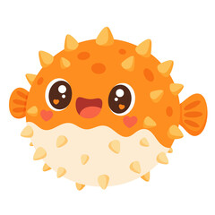 Orange Kawaii Pufferfish With Tiny Spikes © Boonsub