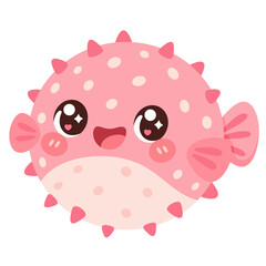Pink Kawaii Pufferfish With Tiny Spikes © Boonsub