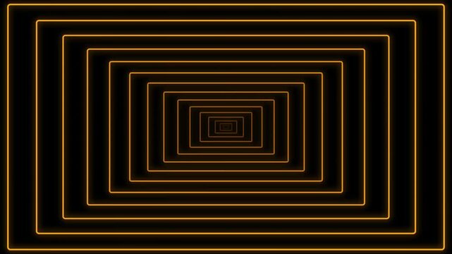 Endless tunnel of golden rectangular frames moving forward against a dark background in continuous seamless motion loop.