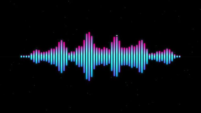 Colorful neon sound wave equalizer pulsating audio frequency graphic rhythm display on black background video backdrop element
