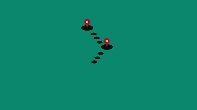 Milestone icon animation with four checkpoints along a disc-shaped path, symbolizing progress tracking. Map pin icon. location icon suitable for motion graphics about GPS, road markers, and travel.