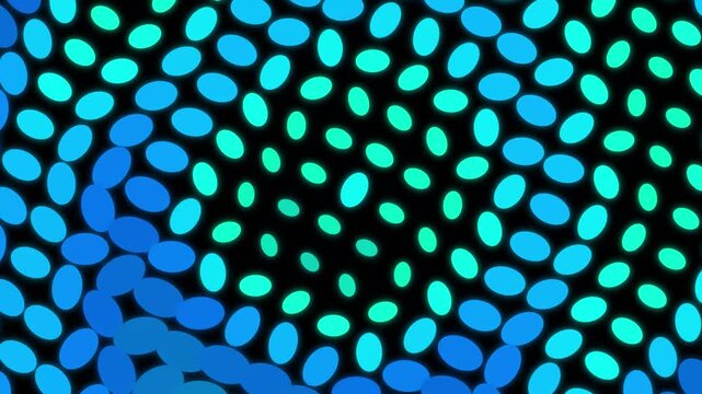Abstract blue and cyan glowing dots moving in wave patterns on a dark background motion graphics video loop background