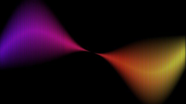 Abstract glowing purple and yellow light waves moving across a dark background creating a smooth visual effect for design
