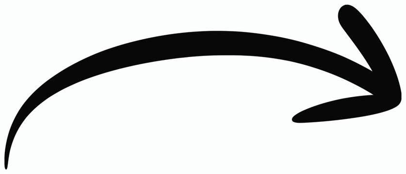 Black hand drawn arrow icon sweeping gesture for website navigation and visual pointing vector.
