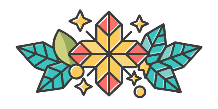Geometric Christmas star and snowflake decorative vector icons
