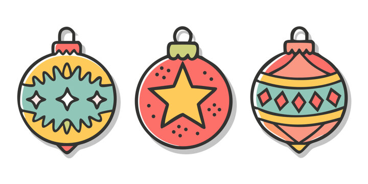 Set of Retro Christmas Tree Bauble Ornaments Vector Illustration