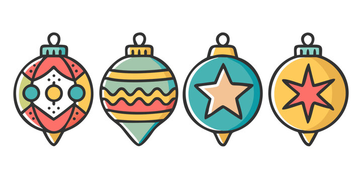 Cute Vintage Christmas Tree Ornaments and Baubles Set