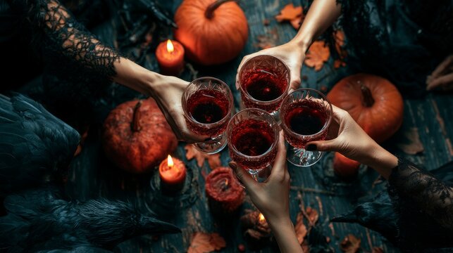 Halloween Toast with Crimson Drinks Ravens and Pumpkins