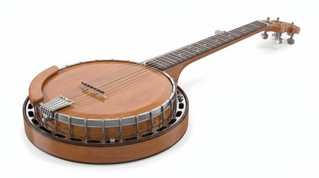 Traditional Wooden Banjo Isolated for Country and Folk Music Concepts