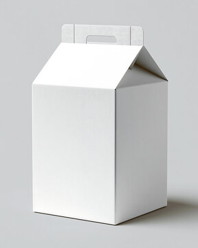 A white paper gable box with a handle, positioned on a light gray surface, featuring a clean and minimalist aesthetic for product presentation