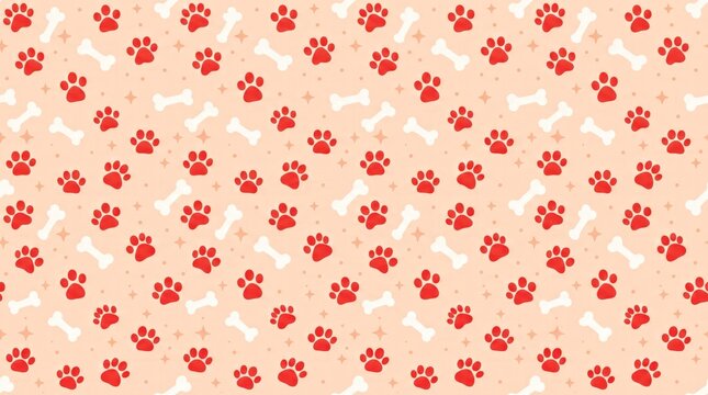 Festive red paw print pattern design for a cute holiday themed christmas wallpaper background texture