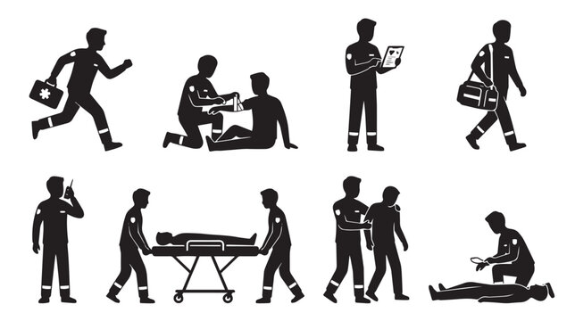 Paramedic Silhouette Bundle Vector on White Background