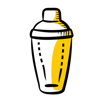 Hand drawn yellow cocktail shaker illustration barware design.