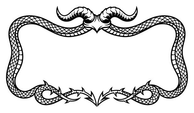 Serpent skin border with demonic horns and sharp thorns silhouette style