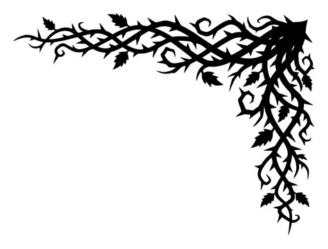 Thorny vines with leaves corner frame border for halloween design silhouette style
