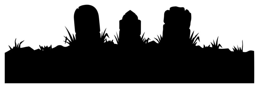 Cemetery graveyard landscape with old tombstones silhouette style