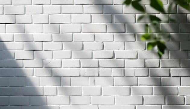 white brick wall minimalistic light background with blurred foliage shadow