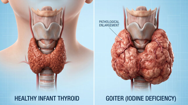 Goiter Iodine Deficiency vs Healthy Thyroid Gland 3D Compare
