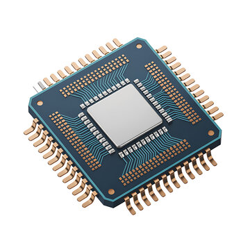 Modern microprocessor chip isolated on transparent background