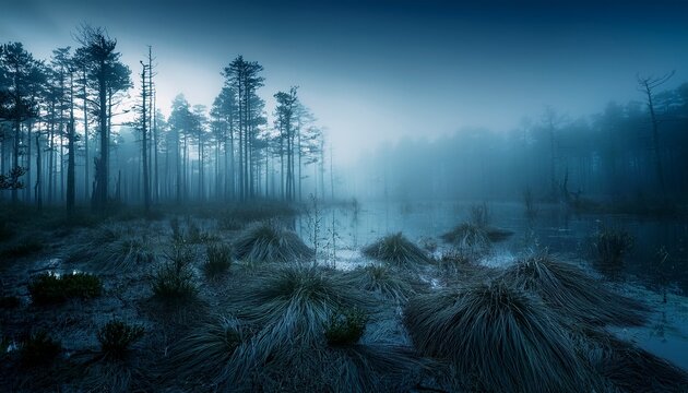 dark mist fogy forest swamp nature wallpaper background