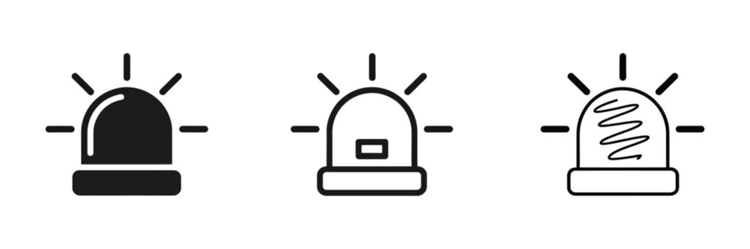 Emergency siren and alarm flasher icon set in solid, outline, and hand drawn styles for security, safety, warning, and alerts