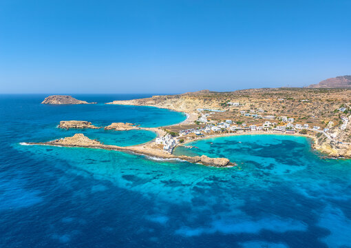 View of coastal bay with beautiful beach of Lefkos on Karpathos island, Greece