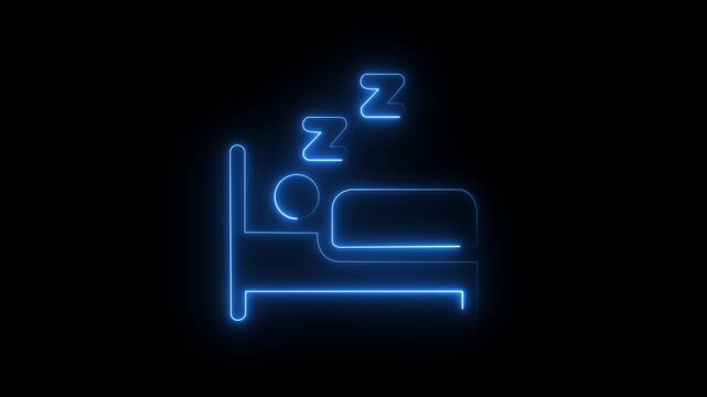 Glowing neon sleeping person icon animation with sleepy zzz symbol isolated on black background representing bedtime rest healthy lifestyle and sleep wellness