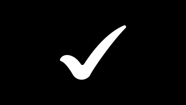 white glowing tick mark icon animation isolated on black background for approval confirmation success check symbol and digital interface design