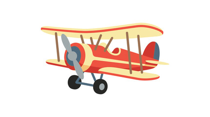 Red biplane with yellow wings is a flat vector illustration on a white background © Siam Creation