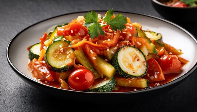 kimchi pickled zucchini and tomato salad n ai generative