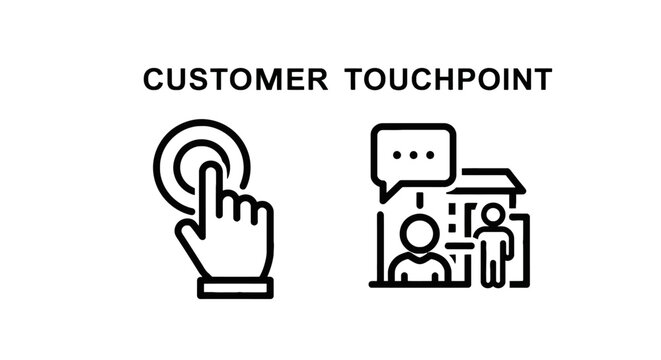 Customer touchpoint interface and interaction symbols with user experience client support customer service hand gesture customer relationship