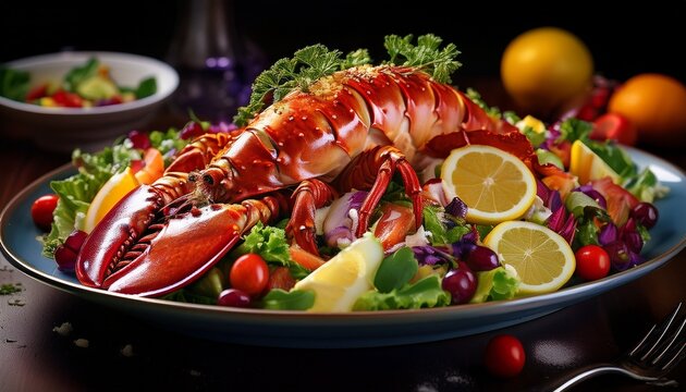 luxury gourmet lobster salad with fruits and vegetables n ai generative