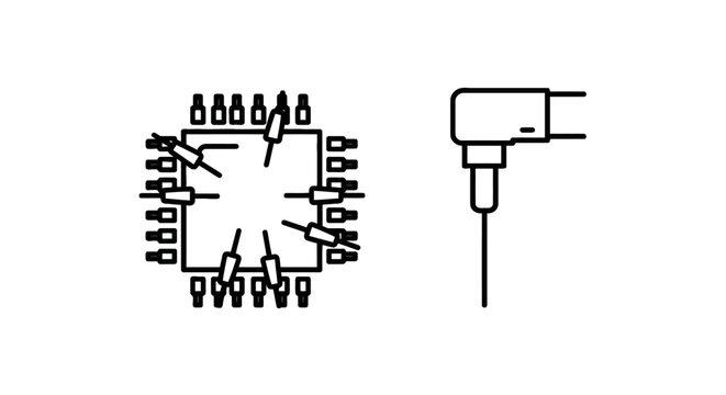 Computer hardware components and cable connector icons set with computer chip electronic component hardware icon integrated circuit tech hardware