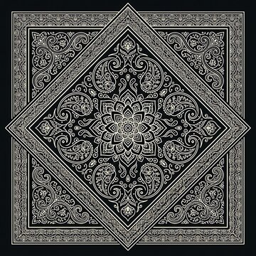 Black white paisley bandana textile art diamond pattern print design