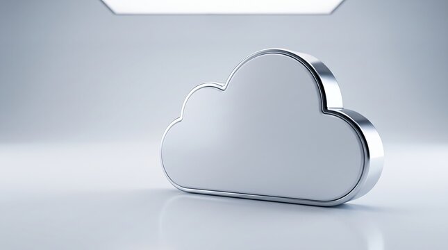 Metallic cloud symbol on a clean grey background with cloud icon cloud storage data cloud metallic texture silver icon digital cloud internet technology server data network computing