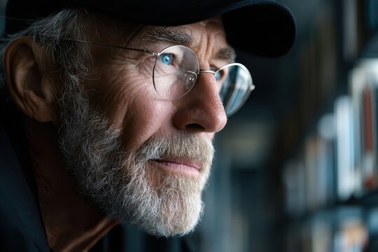 Close up of older man with glasses and beard