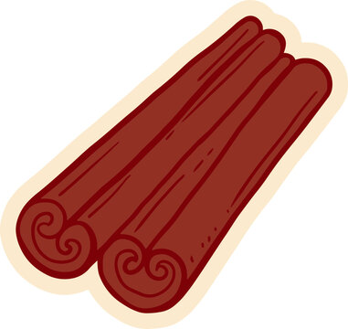 Two cinnamon sticks with a brown hue and swirls on their ends, a popular spice