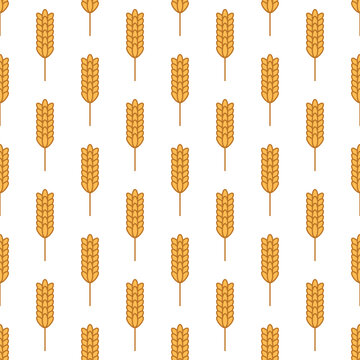 Vector Seamless Pattern with Agriculture Wheat and Cereal Ears on White Background. Organic Wheat, Rice Ear Design Template. Bread, Beer Packaging, Farming, Organic Food Concepts