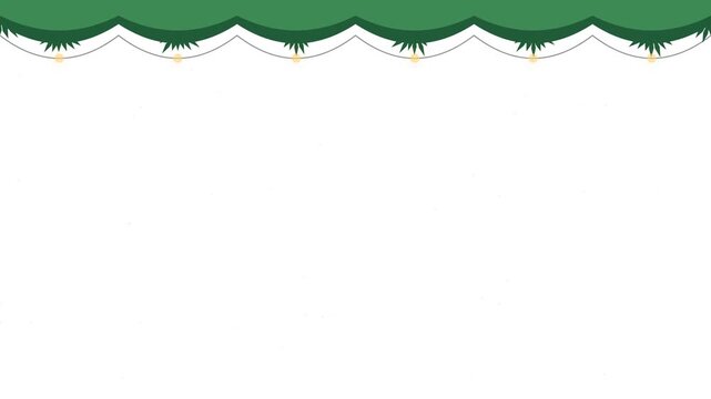 Festive holiday border with green pine branches and yellow lights for celebration