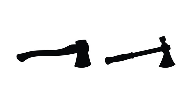 Two black silhouettes of axes are displayed against a plain white background hatchet handaxe tool