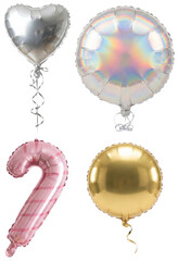 A festive set of metallic foil balloons in various shapes and colors, perfect for party and celebration designs. © A2026_XXX