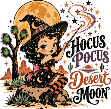 Vintage California Halloween Hocus Pocus Desert Moon