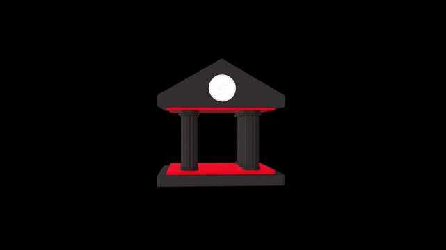 Bank building 3d Smooth Animation on a transparent background