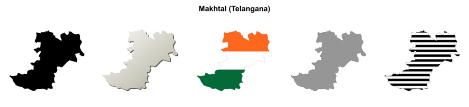 Makhtal (Telangana) blank outline map set