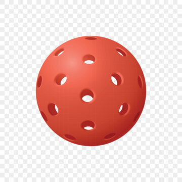 Red Pickleball Ball, 3d Vector illustration. Pickleball Ball with Round Holes. Pickleball Ball Isolated for Paddle Sports, Training, Tournament, Recreation, Fitness, Club, Court, Competition