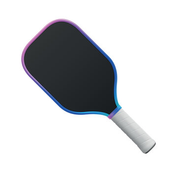 Black Pickleball Paddle, 3d Vector Illustration. Pickleball Paddle Icon with Black Handle. Pickleball Paddle Isolated for Paddle Sports, Training, Match, Tournament, Club, Court, Recreation