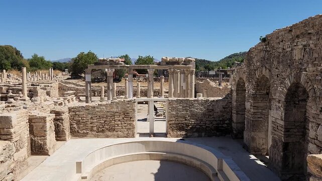 Restored pool structure of the Roman Bath at Stratonikeia Ancient City in Yatağan, Muğla, illustrating the site's Roman heritage and its exceptional continuity across Hellenistic, Byzantine, Ottoman, 