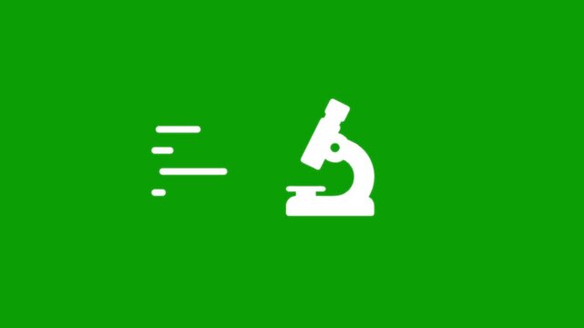 Microscope icon animation with moving lines showing research concept on green screen background.